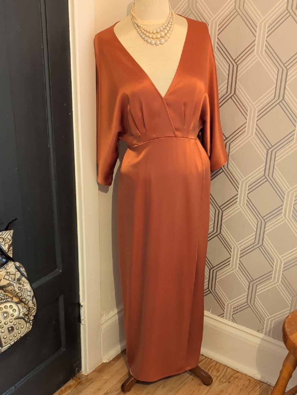 Babaton Satin Copper Maxi Dress